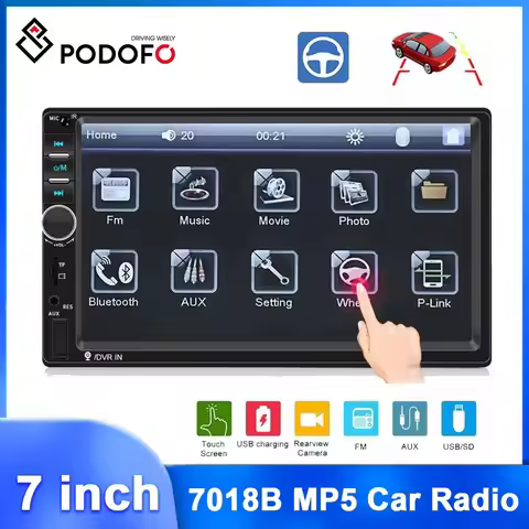 Podofo Autoradio 2 Din Car Radio 7" HD Touch Screen Audio Stereo 7018B/7023B Video MP5 Multimedia Pl