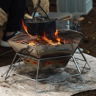 Outdoor Portable Folding BBQ Grill Camping Picnic Stainless Steel Barbecue Grill Burning Fire Table Campfire Firewood St