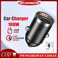 Mini Car Charger 100W USB and 22W Type-C Quick Charger QC3.0 Dual Port Fast Charging Charger