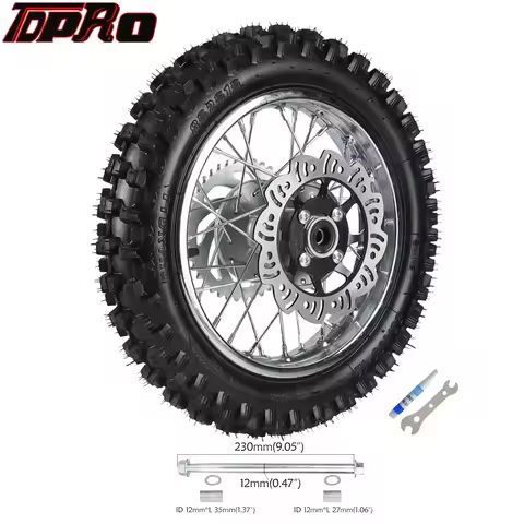 80/100-12 Rear Wheel Tire Rim1.85x12 Inch Rim Sprocket Disc for Dirt Pit Bike DRZ110 CRF70 KX65 Monk