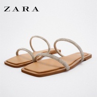 ZARA summer new women's shoes silver rhinestone lace temperament sexy flat sandals and slippers for outerwear all-match sandals