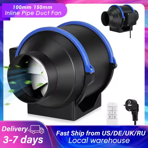 4 Speed Pipe Exhaust Fan 100mm 150mm Inline Duct Fan Extractor Low Noise Air Ventilator Bathroom Toi