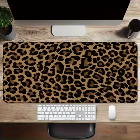 Chic Leopard Print Mouse Pad - Extra Large 89.92x39.88cm with Non-Slip Rubber Base, Stitched Edges, 