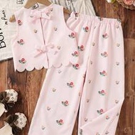 2pcs/Set Young Girl Ditsy Floral Sleeveless Top & Loose Casual Pants Set Two Pieces Outfit Girls Flo