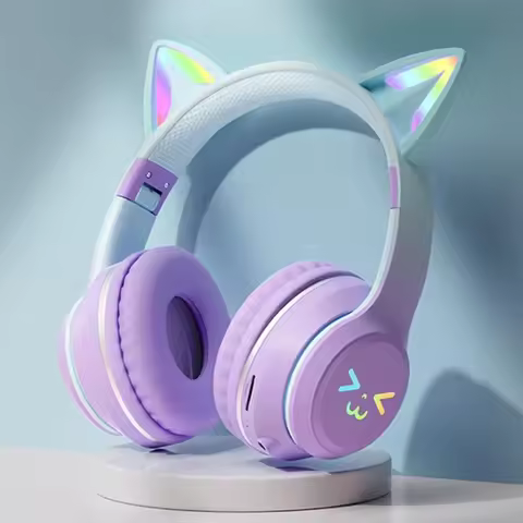RGB Luminous Cat Ears Wireless Bluetooth Headphones With Microphone Headset Gamer Girl Call Noise Re