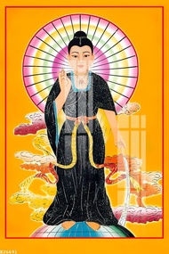 Tranh Phật giáo Mẹ Diêu Trì Địa Mẫu chất liệu in gỗ tráng gương bọc viền cao cấp