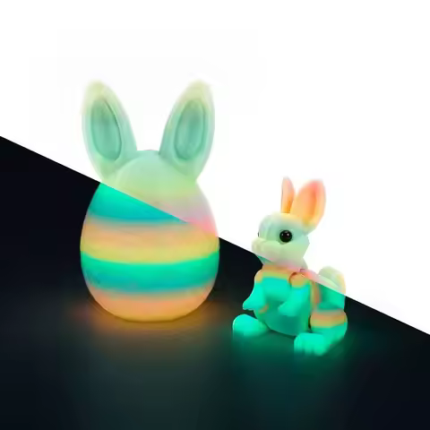 Fashion Easter 3D Printed Rabbit Eggs Rainbow Cute Animal Model Ornament Funny Happy Easter Gift