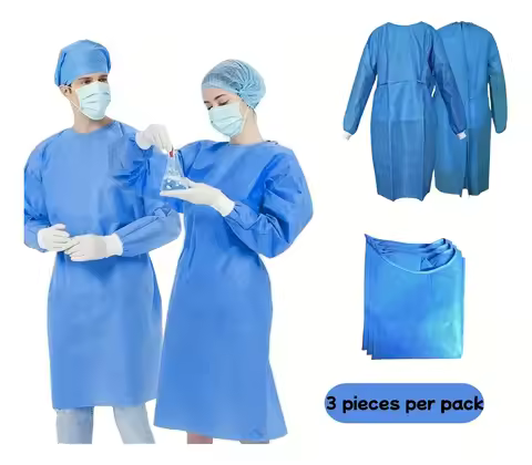 3pcs 45gsm SMS Three-Layer Composite Non-Woven Disposable Isolation Gown, Waist and Neck Tie Design