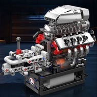 宇星汽車V8發動機引擎模型機械組動力拼裝積木男孩子玩具-宇星10225汽車V8發動機+變速箱（含電機）