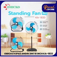 RIRAST - OMICKO KA-1833 STANDING FAN FLOOR/ TABLE/ TORNADO IRON WALL/ 3IN1 STAND WALL/ 18 INCH DESK 
