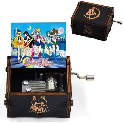 Retro Wooden Sailor Moon Music Box Manual Carved Music Box Decorative Music Box Girl Style Music Box