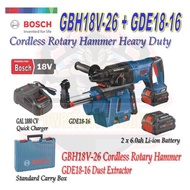 BOSCH GBH 18V-26 + GDE 18V-16 ROTARY HAMMER DRILL WITH DUST EXTRACTOR SYSTEM/ COMES WITH 2X 6.0AH BATTERIES