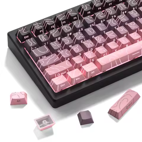 98 Key Pink Topographic Cherry Profile Double Shot PBT Keycaps Side Printed Shine Through Keycaps fo