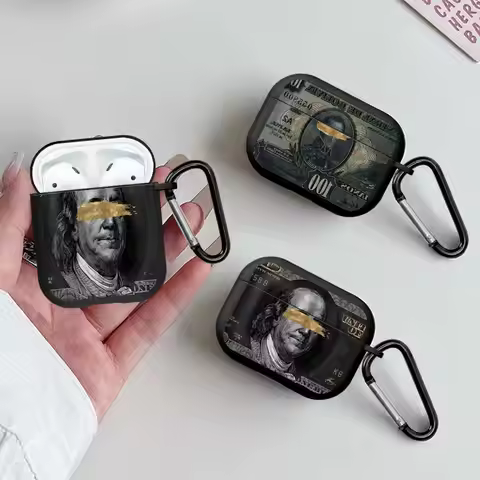 D-Dollar Bill Pattern Case For Airpods 2 Pro Pro2 3 Pro3 4 1 Earphone Cases Cover