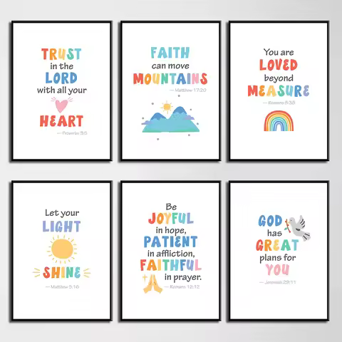1pc frameless Kids Bible Verse Scripture Posters Prints Canvas Painting Christian Education Wall Art