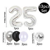 13pcs Large 40inch Number 25 Balloons Silver Confetti Set 25th Birthday Party Decoration Anniversary