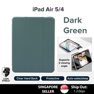 (SG) iPad Air 5/4 Magnetic Smart Leather Flip Case Cover Casing with Clear Hard Back - Dark Green