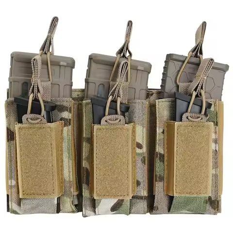 5.56 & 9mm Triple Magazine Pouch MOLLE Tactical Shooting Airsoft Vest Camouflage Pack Fast Cartridge