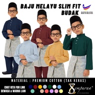 PG1 Sempurna Baju Melayu Budak Warna Navy Blue Maroon Yellow Mustard Grey Emerald Green Slim Cotton 