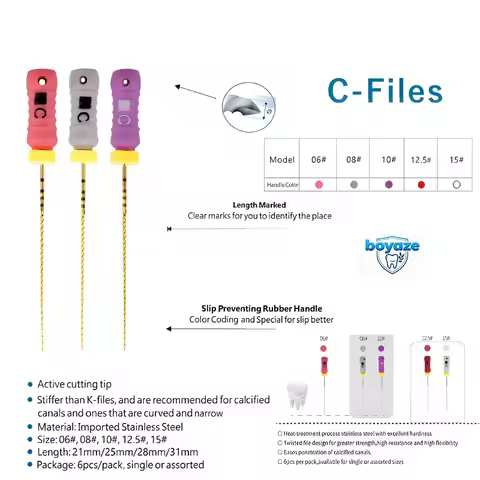 Dental C+ Files 25/21mm Endodontic Needle Pilot Stainless Steel C File 6# 8#10# 12.5# 15# Root Canal