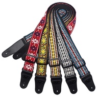 Vintage Flowers Stripes Guitar Strap with Woven Embroidery Fabrics for Guitar Bass
