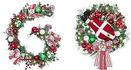 Christmas Wreath Garland Value Bundle | Traditional Red White Theme 24 inch Christmas Grapevine Wreath, 6ft Christmas Garland for Outdoor Home Front Door Mantel Fireplace Tree Decorations