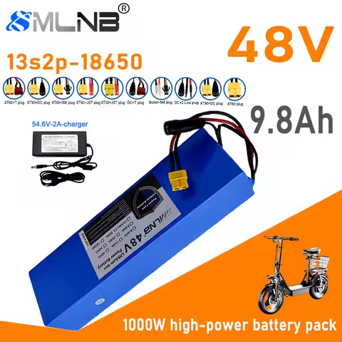 13S2P 48V 9.8AH Lithium Ion Battery Pack with BMS -250W To 1000W Electric Vehicle Power Supply 54.6V