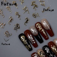 FUTURE Gel Polish, Metallic Mirror  Dragon Design Nail Sticker, Colorful Chinese Character Letter Self-Adhesive Gold Silver Nail Decal Stickers  Year Nail Decoration