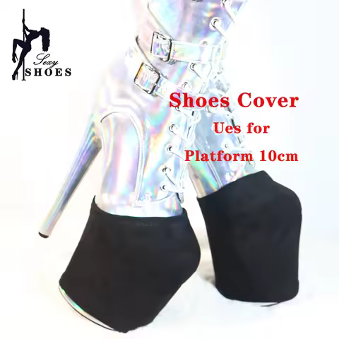 Platform Shoes Covers Black Suede High Heels Durable Shoes Cover 15cm 17cm 20cm 23cm 26cm Boots Trai
