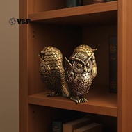 V&P 1Pcs Bookshelf Decoration Vintage Brass Owl Statue Ear Covering Animal Sculpture Desktop Home Of