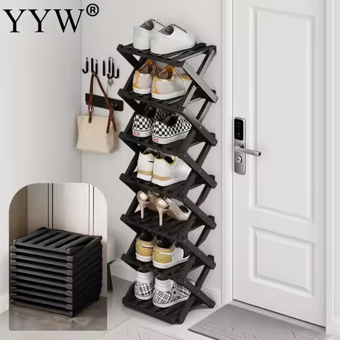 4-7 Layers Shoe Rack Bamboo Made Telescopic Doorway Shoes Rack No Installation Required Frame Househ