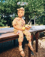 Lil’ Lapins Bunny Blooms Jumpsuit set (Jumpsuit + หมวก turban) 100% Premium Cotton