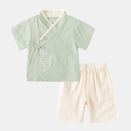 [5131127] - One Set 2in1 Chinese New Year Shanghai Collar Suit Short Sleeve Top Bottom Shorts Chines