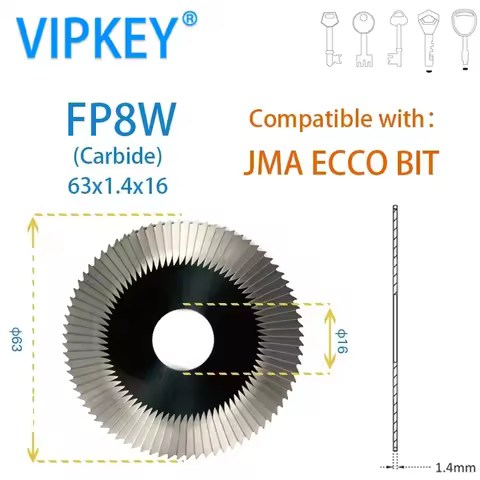 JMA ECCO KEYLINE 201 Carbide Cutter FP8W FP8 63x1.4x16 Key Machine Cutter Locksmith Tools Aftermarke