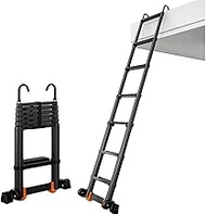 Aluminium Telescopic Ladder, Multi-Purpose Extension Foldable Ladders, with non-slip pedals and casters, portable Indoor Outdoor attic stairs, load 330lbs(Size:2.7M/9FT) lofty ambition