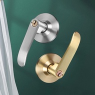 LEOTA Door Lock Lever, Satin Brass Finish Interior Reversible Privacy Door Handle, Silver with Round Trim Easy To Install Straight Lever Hardware Lockset For Left/Right Handed