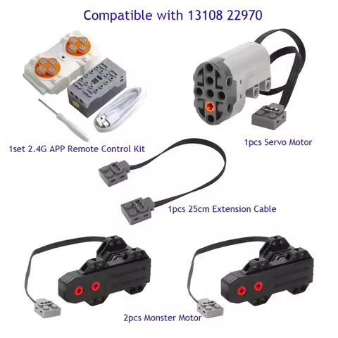 Mould King APP Programming 8 Way Remote Control Lithium Battery Box + Monster Motor Power MOC PF 131