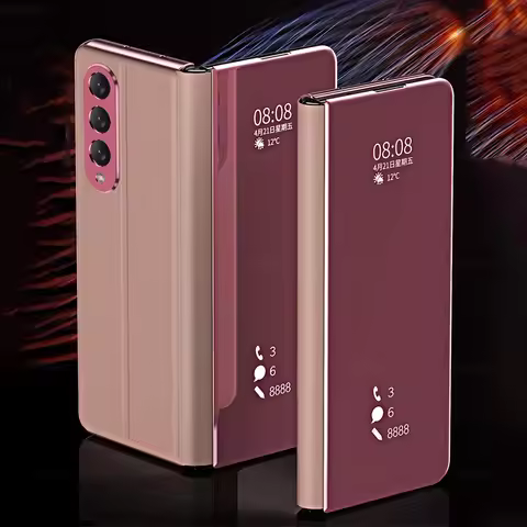 6 Colors Mirror Clear View Stand Flip Case For Samsung Galaxy Z Fold 2 3 4 5 6 7 Full Cover Folding 