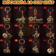 12 zodiac signs brass and coin keychain