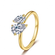 1pc Women's Quality Solitaire Ring, French Double Stone Teardrop Design 925 Sterling Silver 2ct Pear