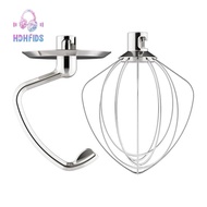 Polished Stainless Steel Dough Hook and 6-Wire Whip Whisk Attachment Accessories for Kitchenaid 4.5-5Qt Tilt-Head Stand Mixer