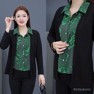 Elegant Fake Two-Piece Patchwork Long Sleeve Blouse Women's Shirt Fashion Versatile Stylish Shirt Fa