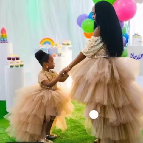 Puffy Hi Low Tiered Ruffle Tulle Tutu Skirt Champagne Birthday Party Photography Shoot Tulle Skirt M