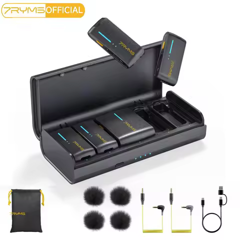 7Ryms IRay DW40 Wireless Lavalier Microphone with 4 Transmitters,48kHz/24bit Recording,AI Denoise fo