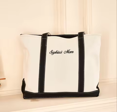 Custom Boat Tote Bag with Zip, Personalized Canvas Tote Bag, Canvas Embroidered Tote Bag, Monogram C