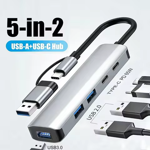 KEBIDUMEI 5 IN 2 Type C USB Hub 100W PD Docking Station USB 2.0 3.0 Splitter USB Adapter for MacBook