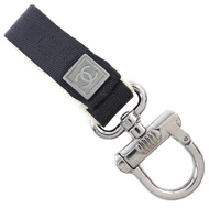 Pre-owned Chanel Coco Mark Sport Line Keychain, nylon canvas and metal, made in France, black/white,