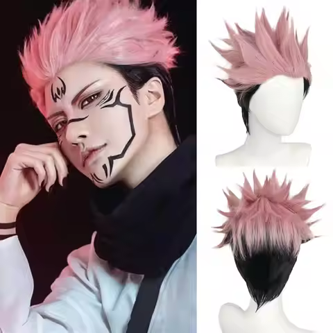Anime Jujutsu Kaisen Cosplay Ryomen Sukuna Wig Jujutsu Kaisen Yuji Itadori Pink Black Short Heat Res