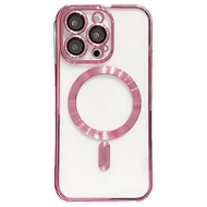 透明髮絲紋磁吸magsafe手機護殼 蘋果 iPhone 14 Pro 玫瑰粉