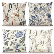 Blue Leaf Flowers Pattern Pillow Case 40x40/45x45/50x50cm Linen Cushion Cover Square Pillow Cover